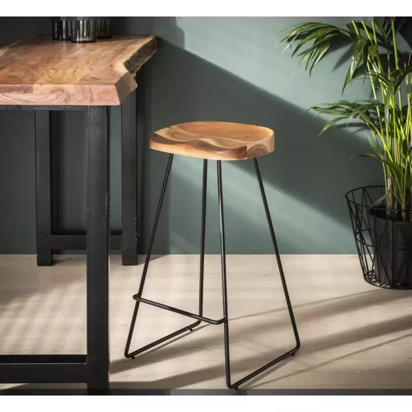 Tabouret Bar en acier et bois