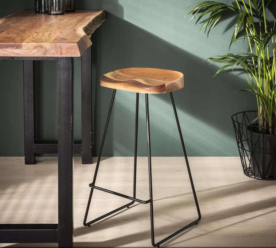 Tabouret Bar en acier et bois