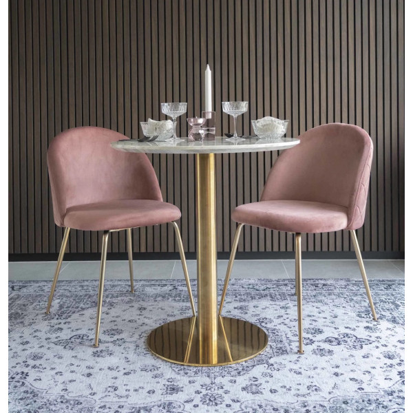 GENEVE - Lot de 2 chaises en velours rose et pieds dorés