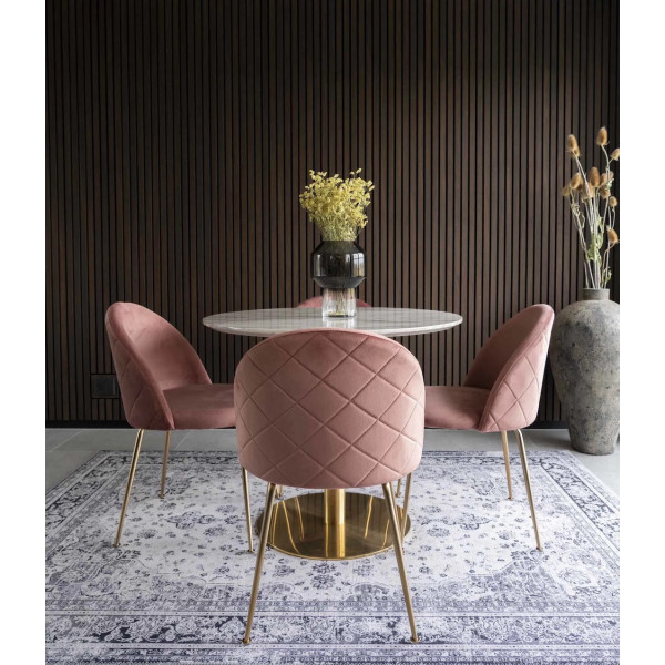 GENEVE - Lot de 2 chaises en velours rose et pieds dorés avec dossier enveloppant