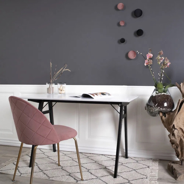 GENEVE - Chaise confortable en velours rose et pieds dorés