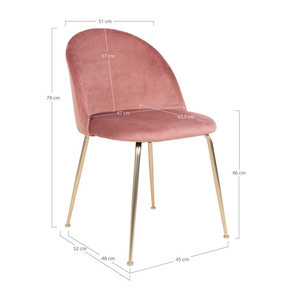 GENEVE - Lot de 2 chaises en velours rose et pieds dorés