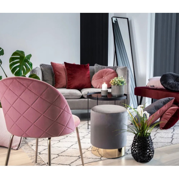 GENEVE - Chaise en velours vieux rose et pieds dorés
