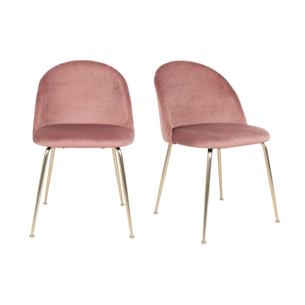GENEVE - Lot de 2 chaises en velours rose et pieds dorés