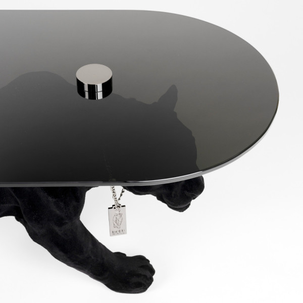 Mesa de centro ovalada pantera negra con cristal - DOPE AS HELL