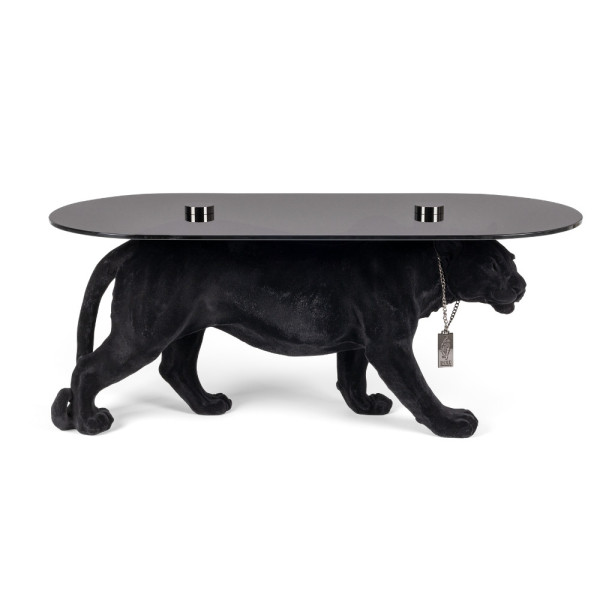Mesa de centro ovalada pantera negra con cristal - DOPE AS HELL