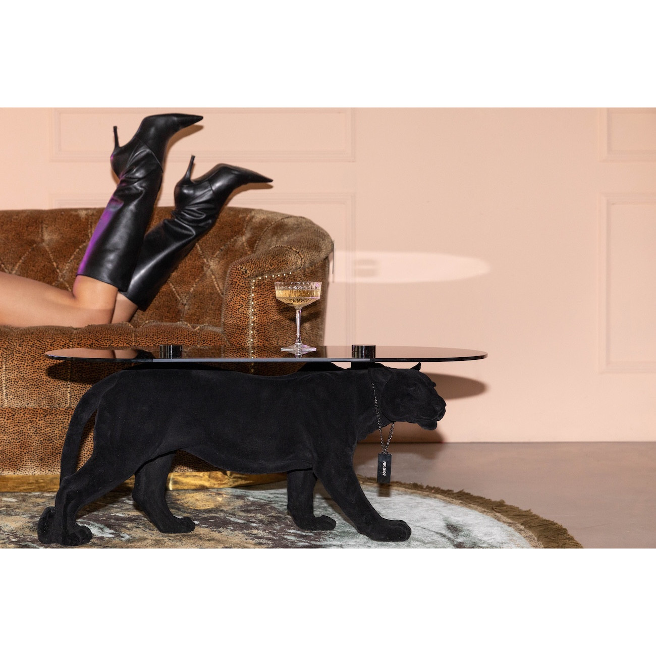 Black panther oval coffee table with smoked glass - DOPE AS HELL