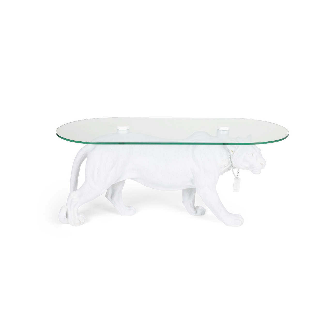 White panther oval coffee table with smoked glass - DOPE AS HELL