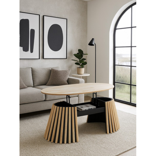 LANDIA 120 cm Oval Wooden Adjustable Coffee Table