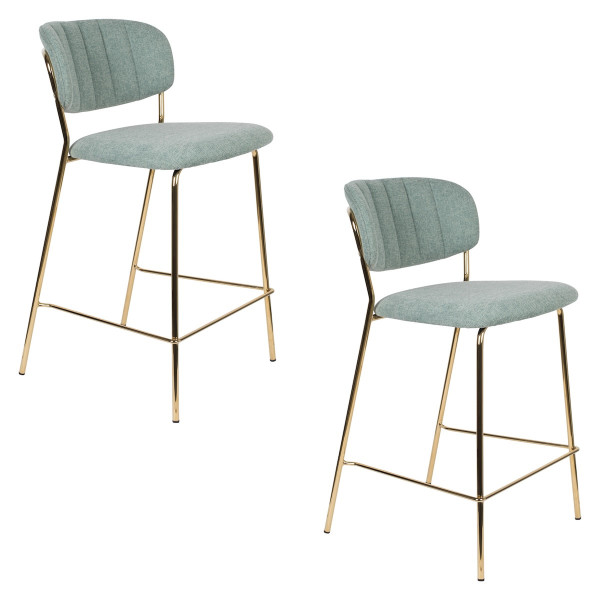 BELLAGIO - Lot de 2 tabourets de comptoir tissu vert clair