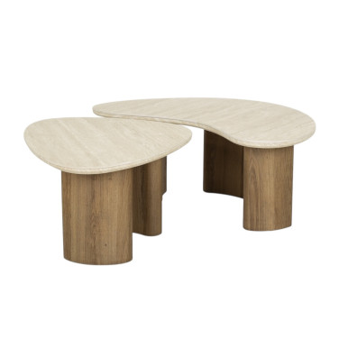 Set di tavolini in ceramica finitura travertino - LYS