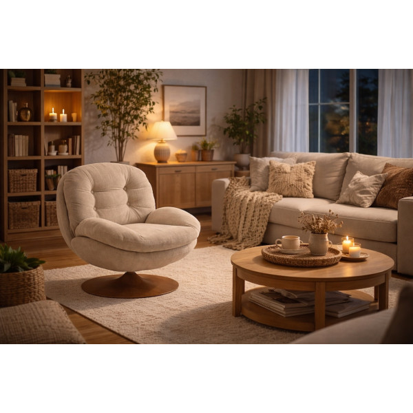 Sillón de tela jaspeada beige MEMENTO