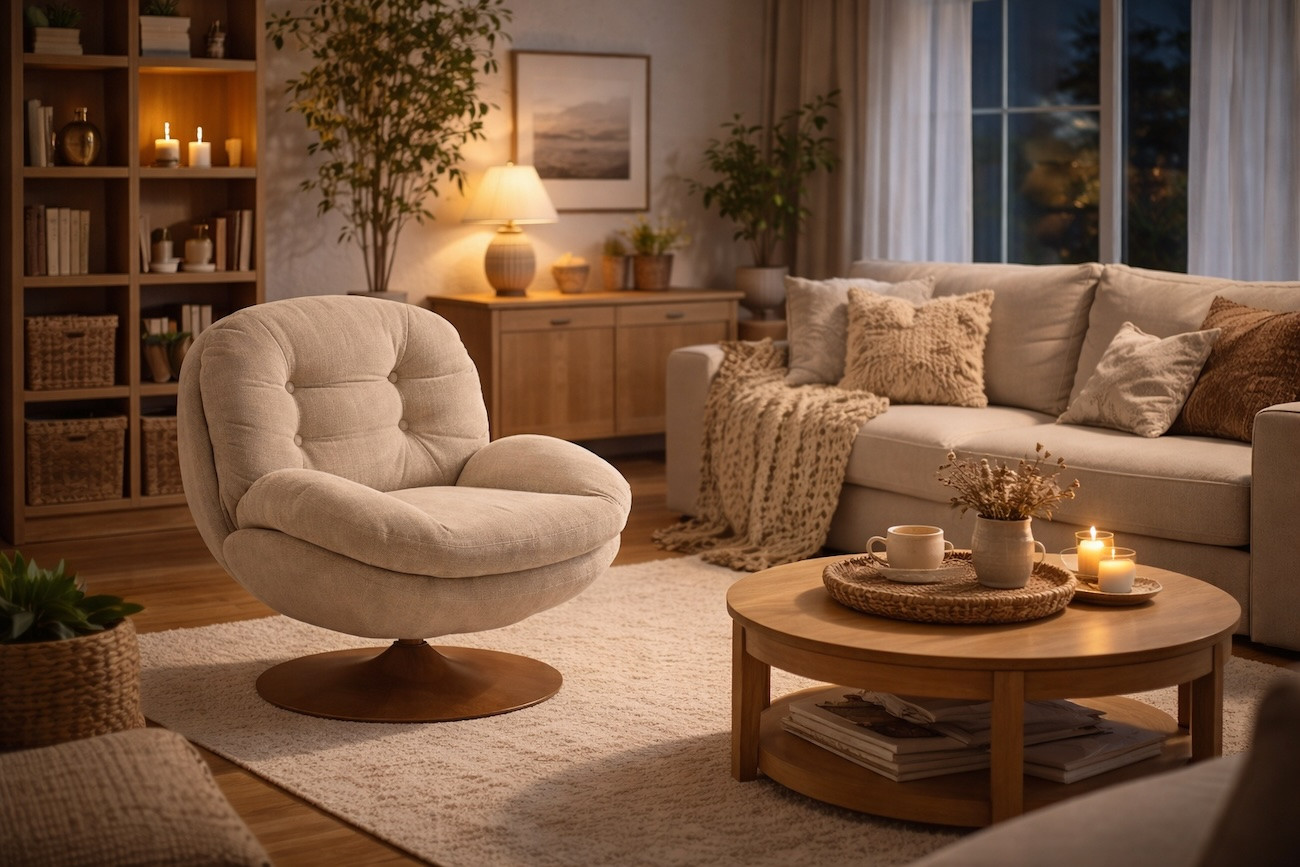 Sillón de tela jaspeada beige MEMENTO