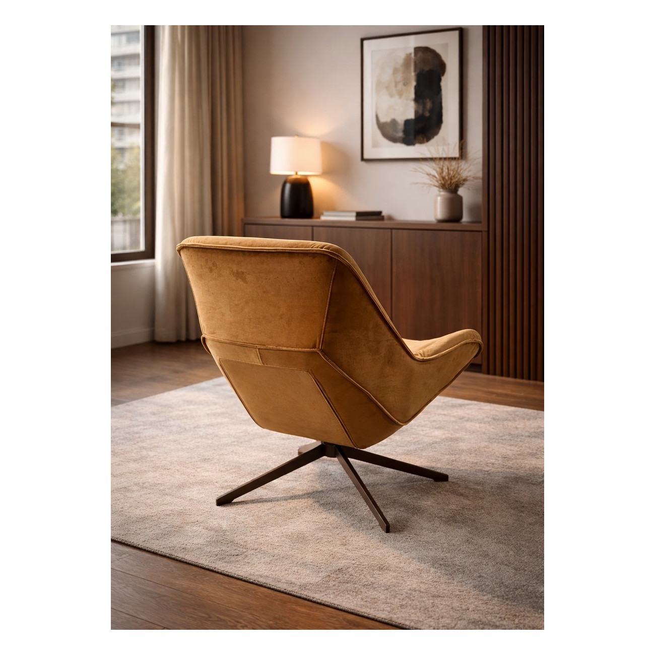 Mathi Design Fauteuil rotatif en velours marron - TREK fauteuil design Mathi Design