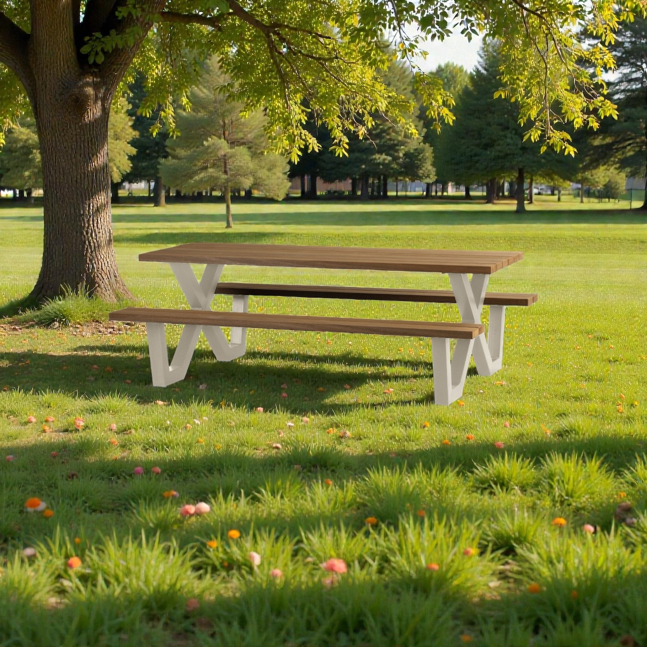 Table de repas extérieur avec bancs intégrés