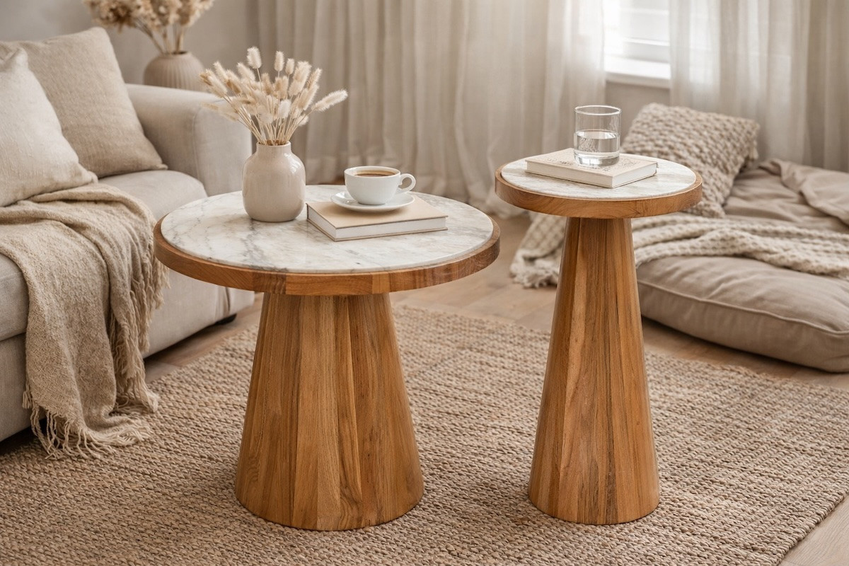 Beistelltisch Holz und Marmor 40