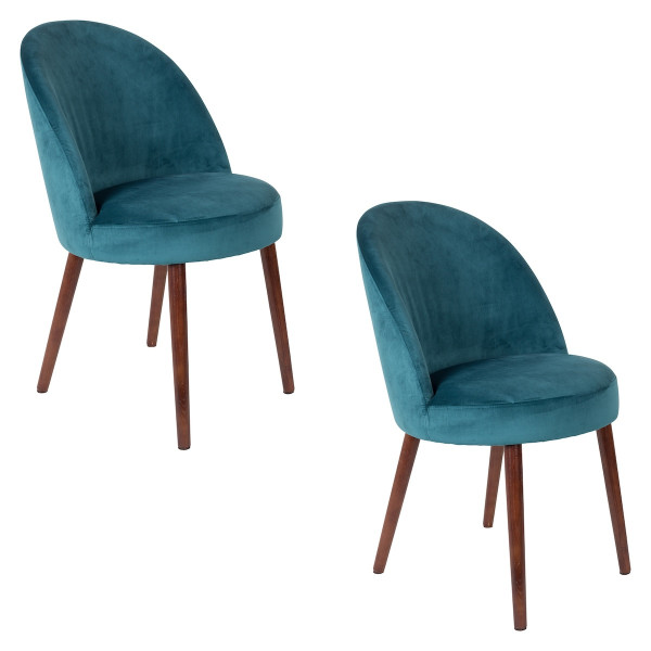 BARBARA - Lot de 2 chaises de repas en velours bleu