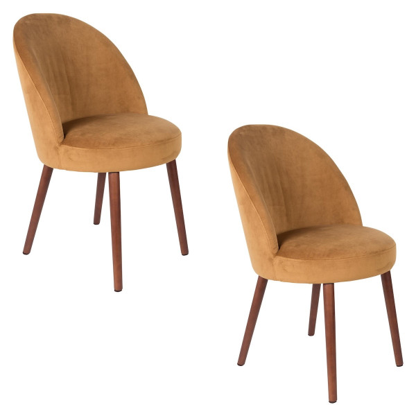 BARBARA - Lot de 2 chaises de repas en velours camel