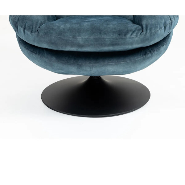 Fauteuil en velours lisse bleu et pied noir