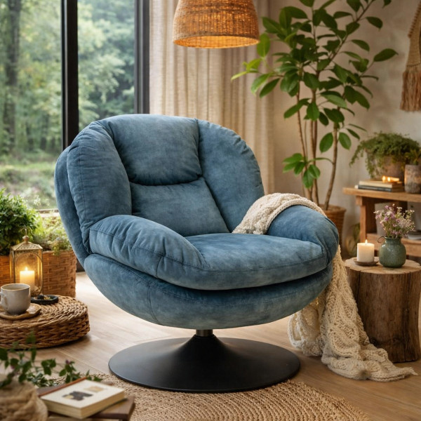 Drehsessel aus blauem Samt - TOPI