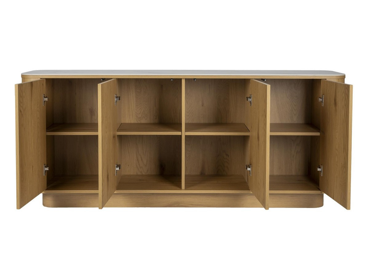 Light wood sideboard with marble-look top