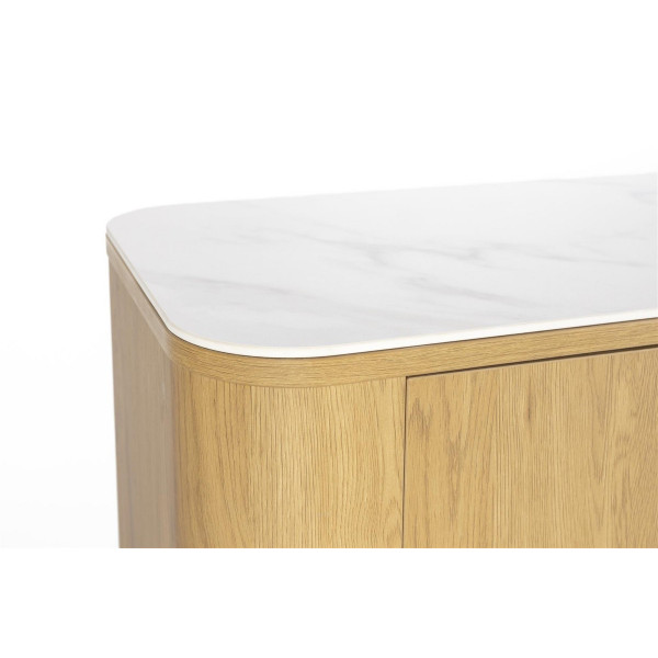 Light wood sideboard with marble-look top