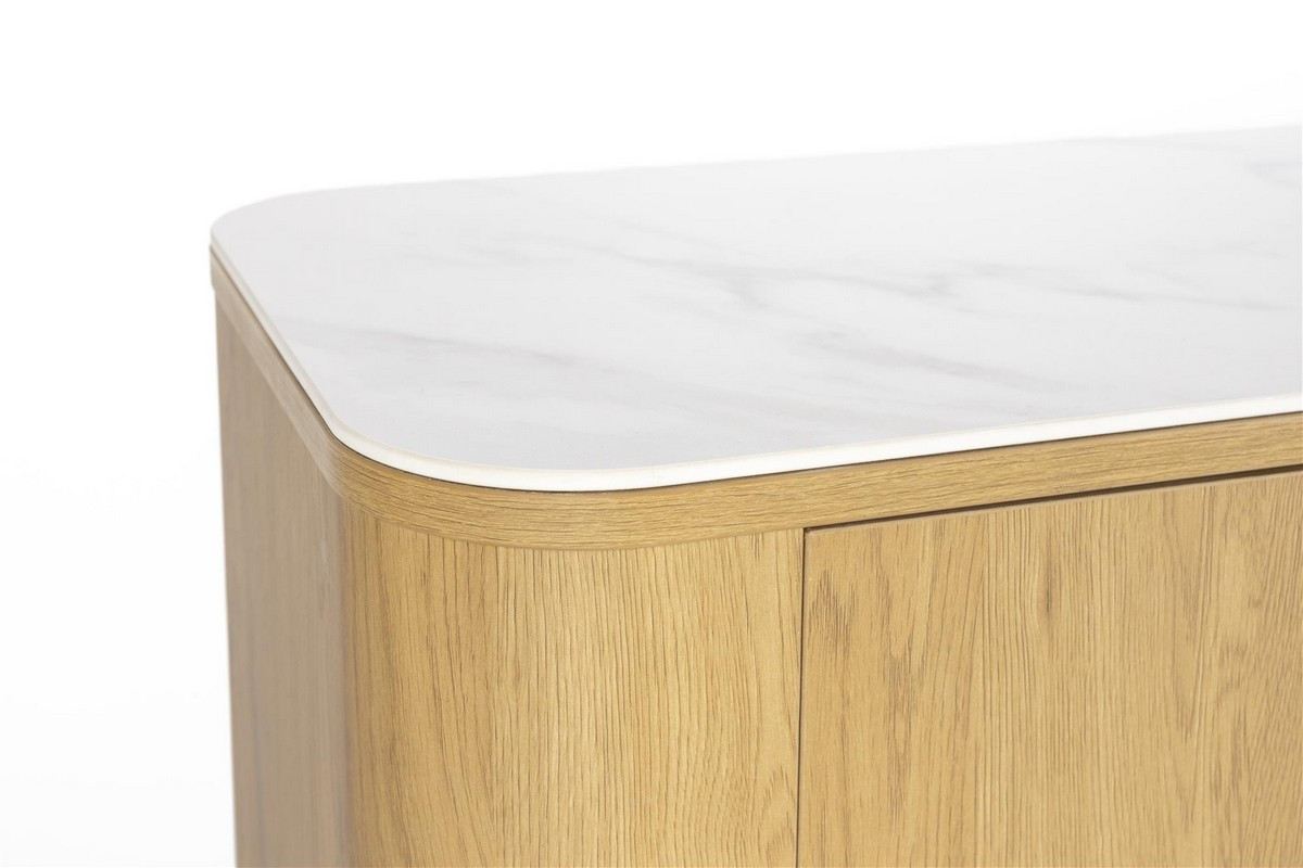 Light wood sideboard with marble-look top