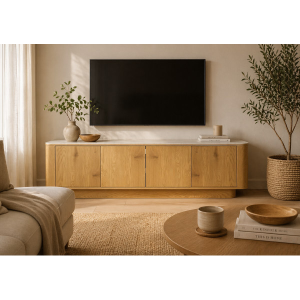 Light wood sideboard with marble-look top
