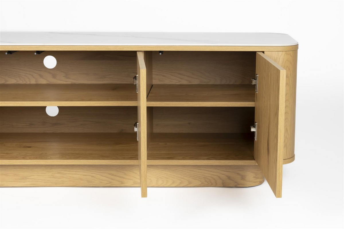 Light wood sideboard with marble-look top