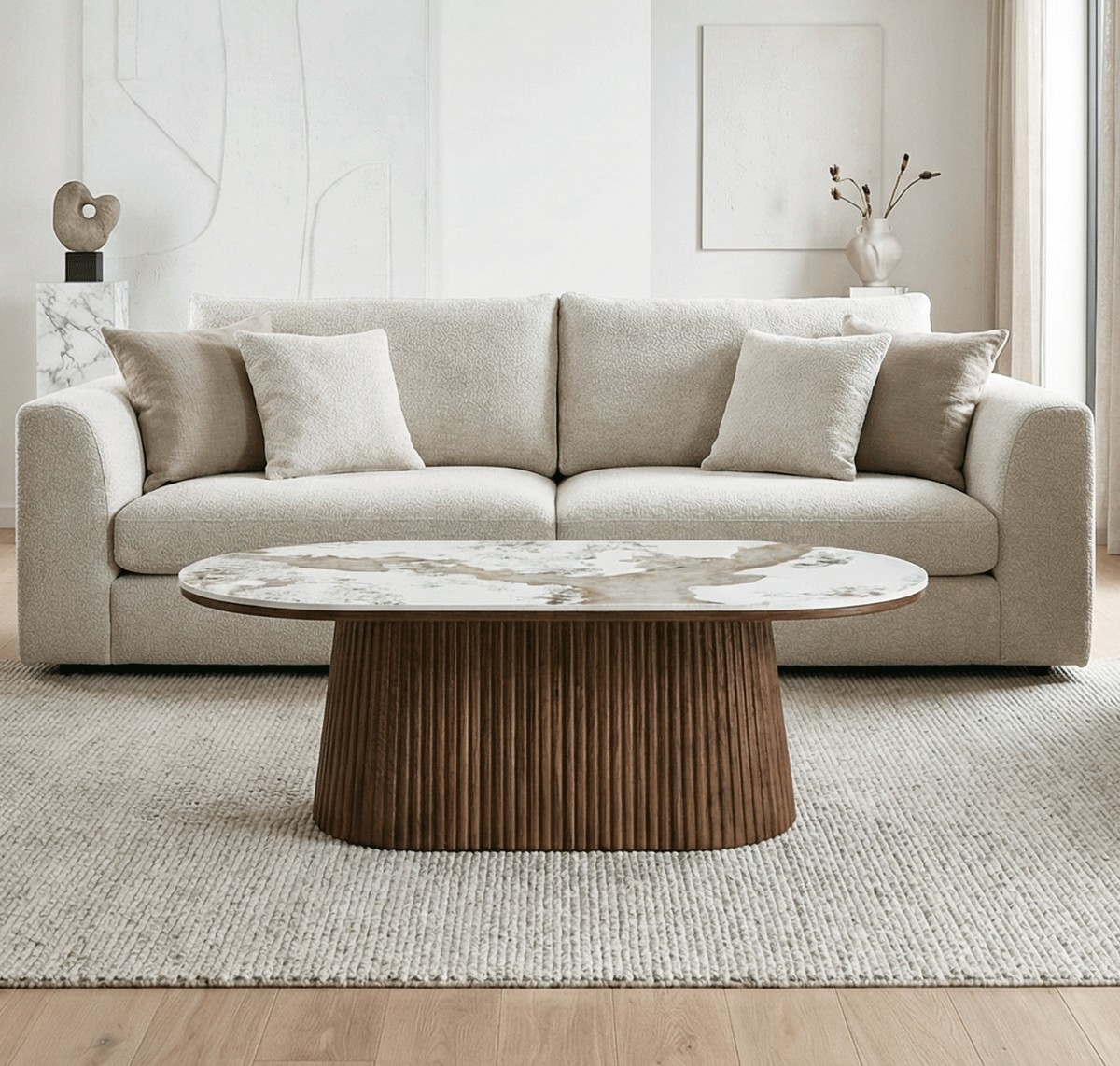 Walnut and ceramic coffee table