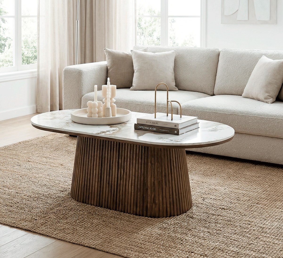 Walnut and ceramic coffee table