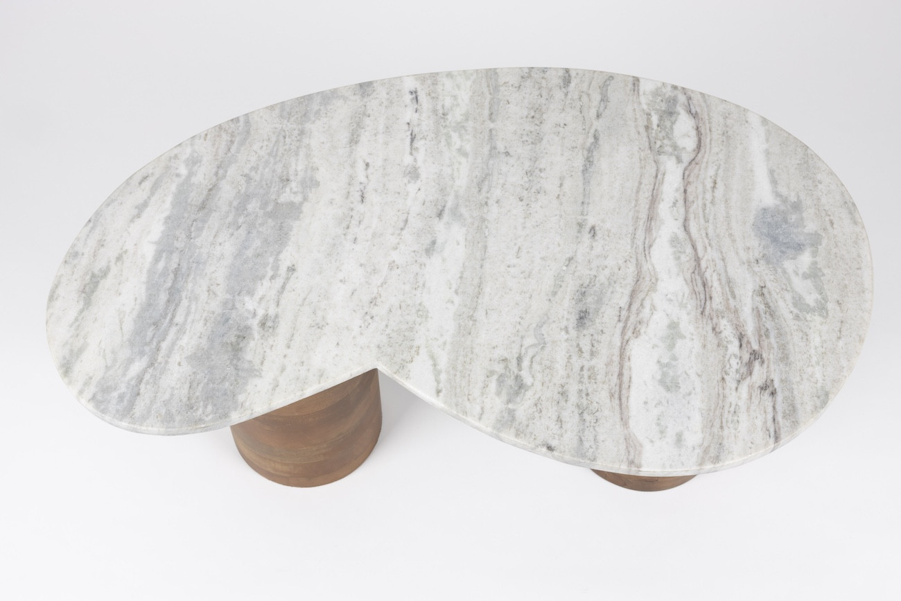Coffee table in natural marble and mango wood - SAKI