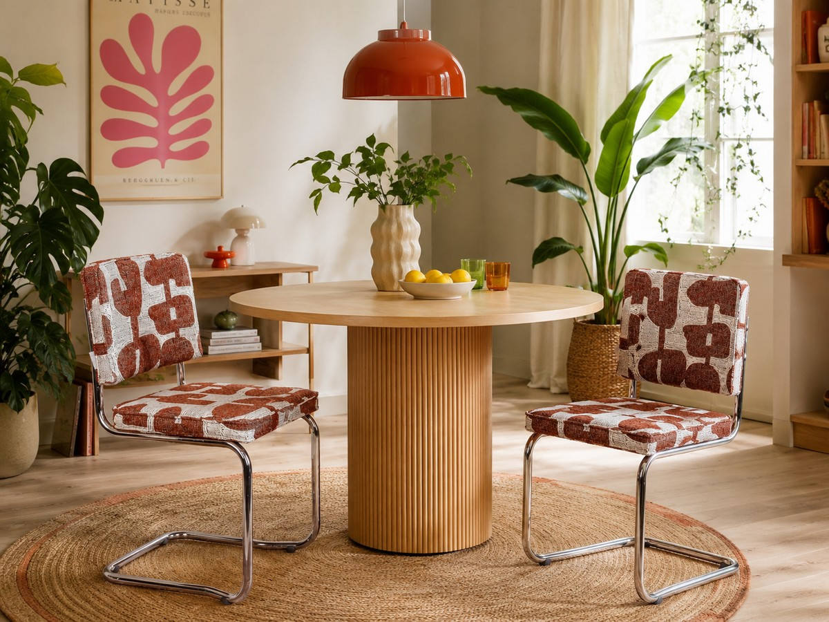 Ridge chair with retro printed upholstery