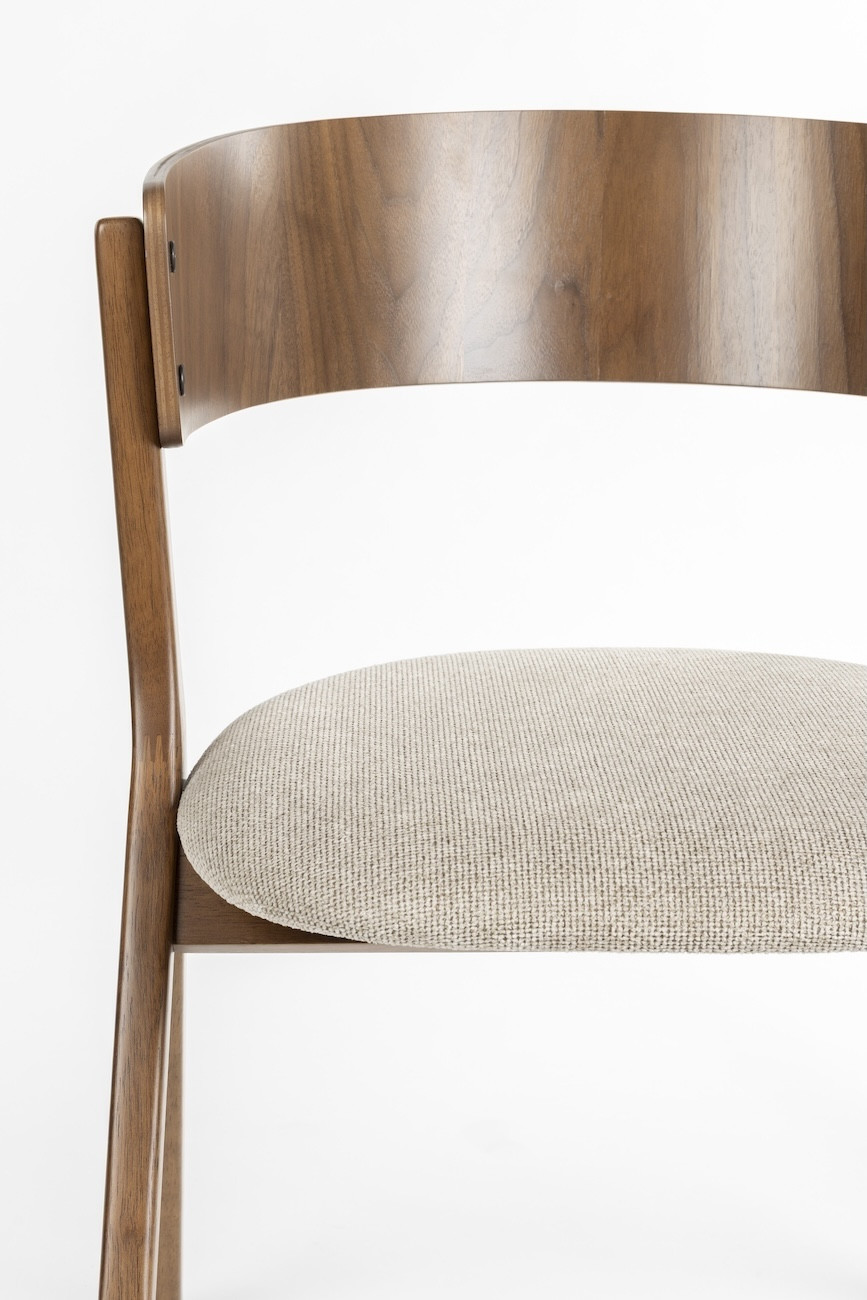 Lot de 2 chaises design en bois et tissu beige - BRESSO