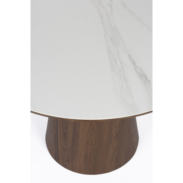ALMIRA 115 cm Round Table in White Marble-Effect and Walnut