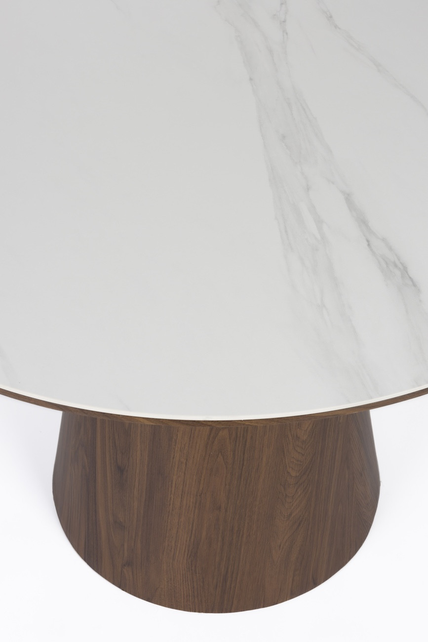 ALMIRA 115 cm Round Table in White Marble-Effect and Walnut