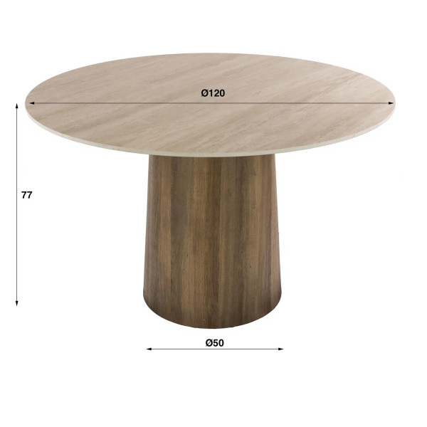 Table ronde avec plateau en Travertin - dimensions