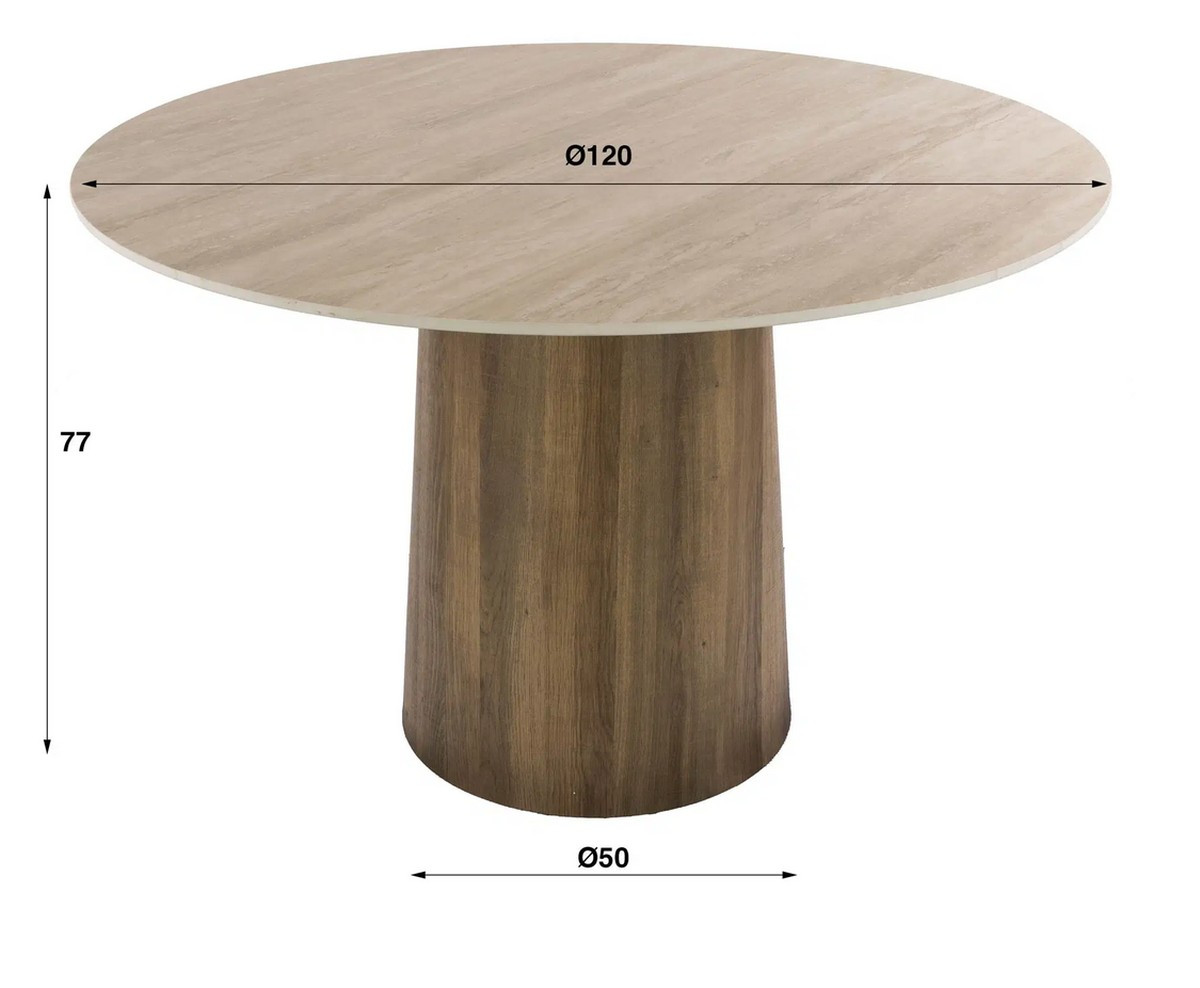 Table ronde avec plateau en Travertin - dimensions