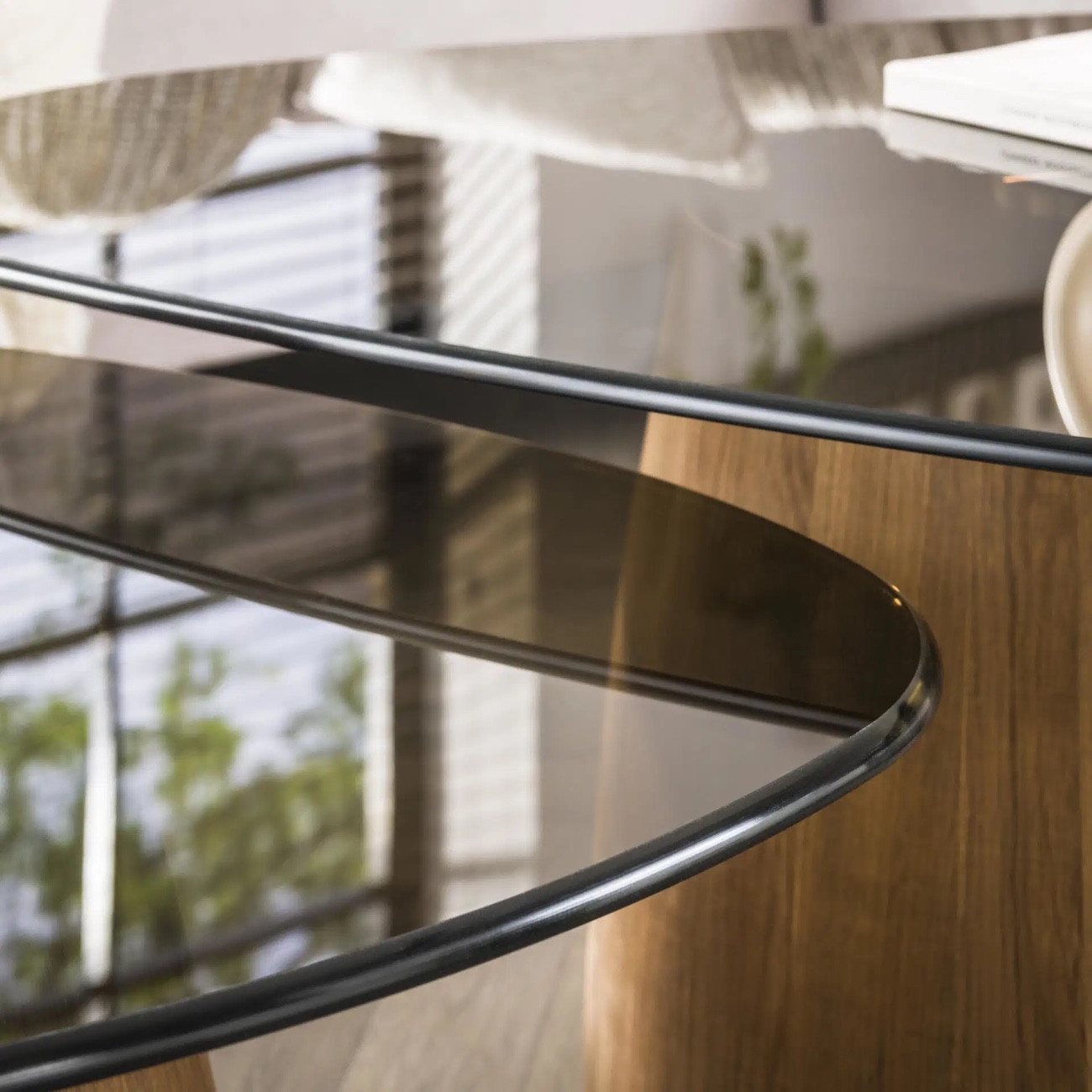 Couchtische aus Rauchglas in Eichenoptik TANIA – 2er-Set