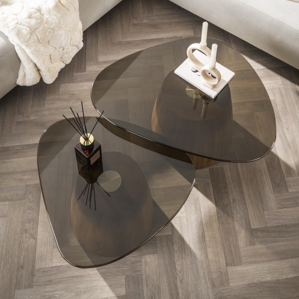 Couchtische aus Rauchglas in Eichenoptik TANIA – 2er-Set