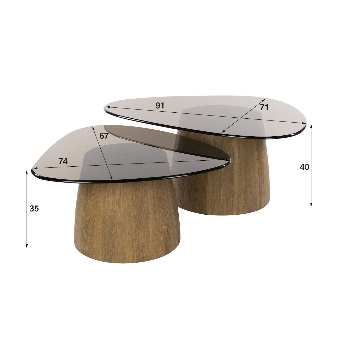 Couchtische aus Rauchglas in Eichenoptik TANIA – 2er-Set