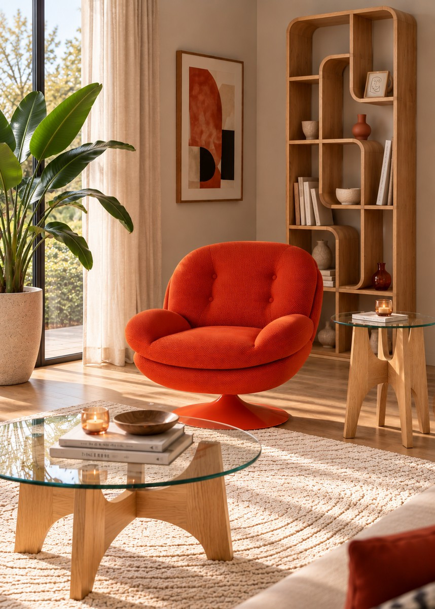 Memento Armchair in Dark Orange Fabric