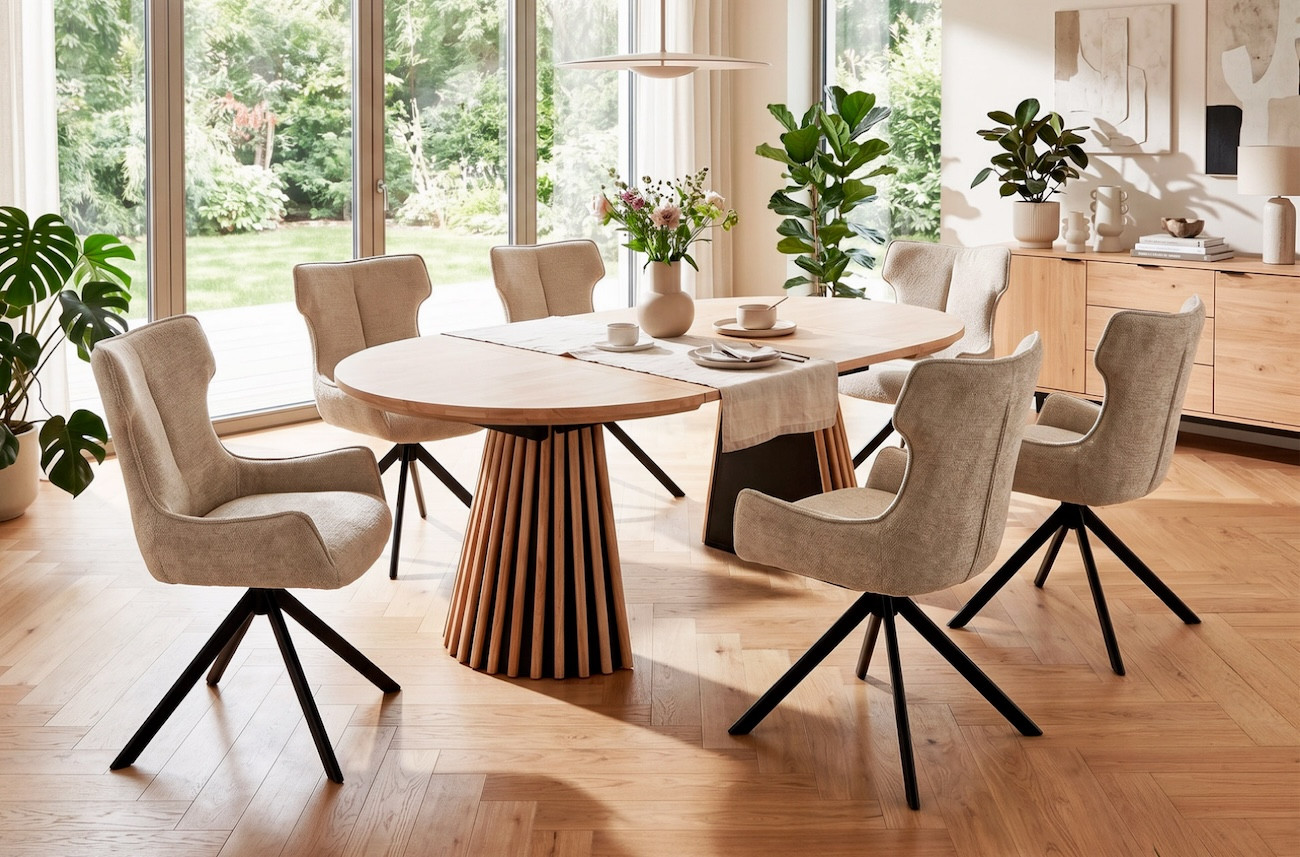 Table repas ronde extensible en bois 100 à 140 puis 180 cm LANDIA