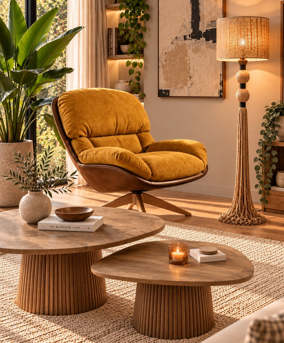 Lámpara de pie con adornos colgantes de yute – Estilo bohemio
