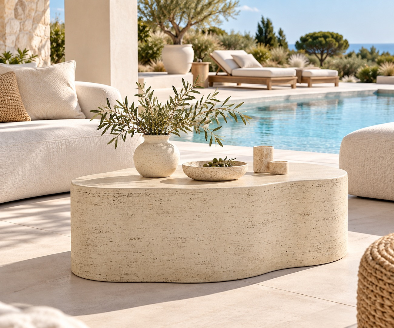 CLOUD Beige Stone-Effect Cloud-Shaped Coffee Table – L92 cm
