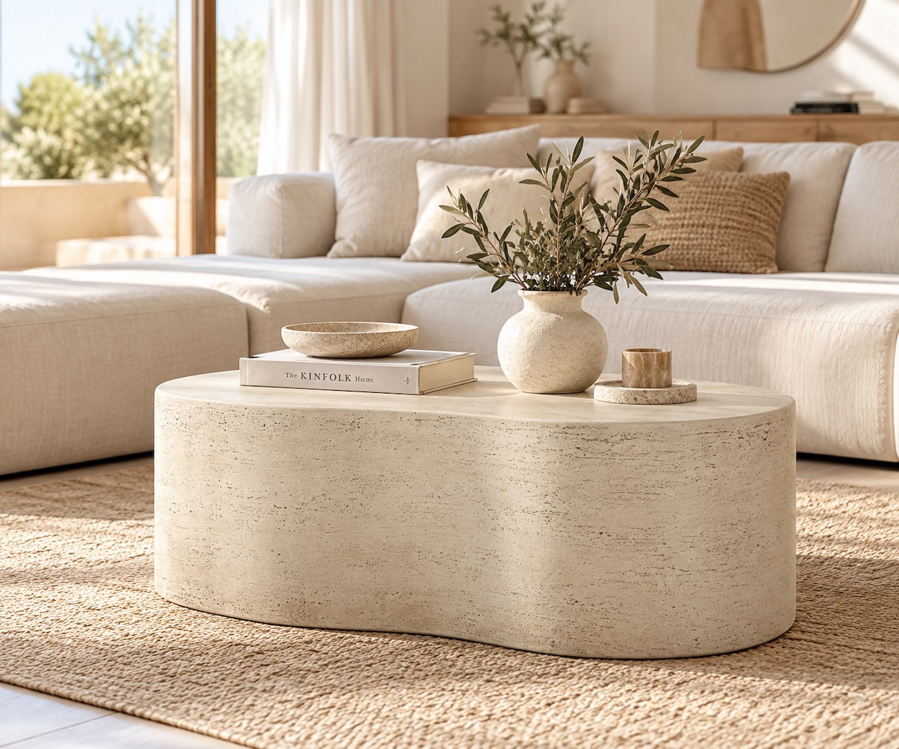 CLOUD Beige Stone-Effect Cloud-Shaped Coffee Table – L92 cm