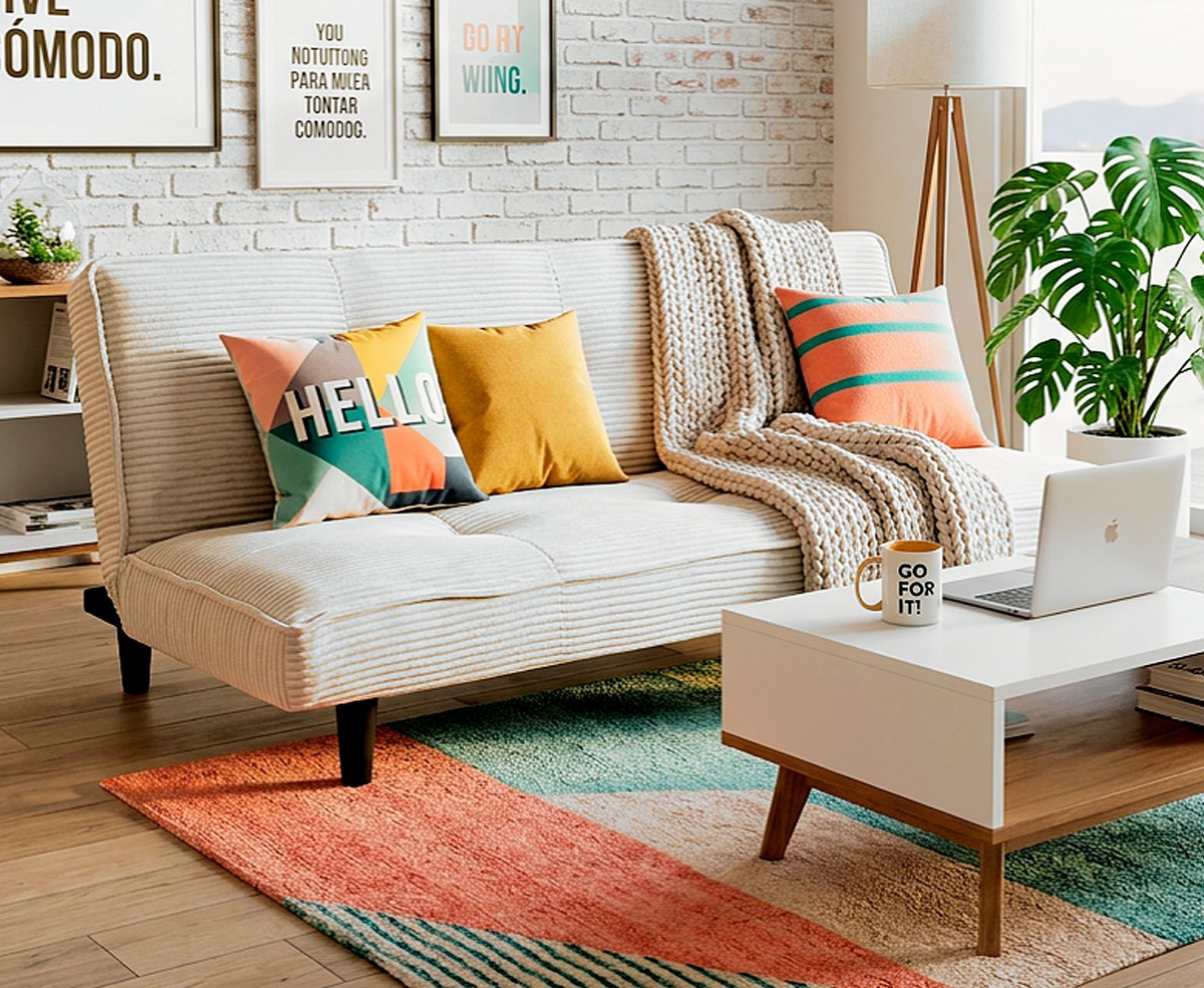 Clipper-Schlafsofa in Creme aus Cord, 180 cm