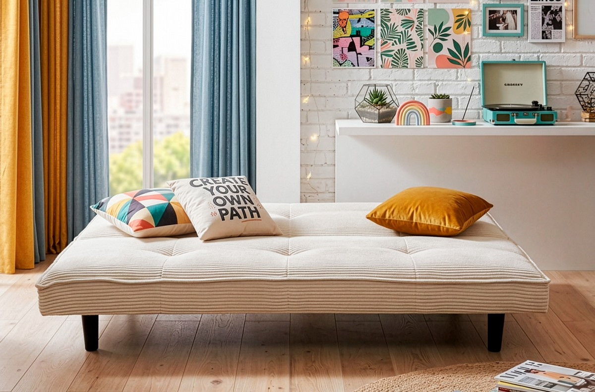 Clipper-Schlafsofa in Creme aus Cord, 180 cm