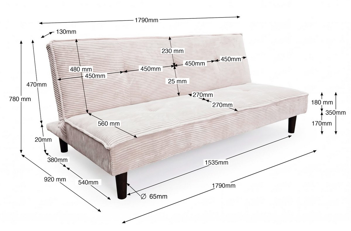Clipper Gray Corduroy Convertible Sofa, 180 cm