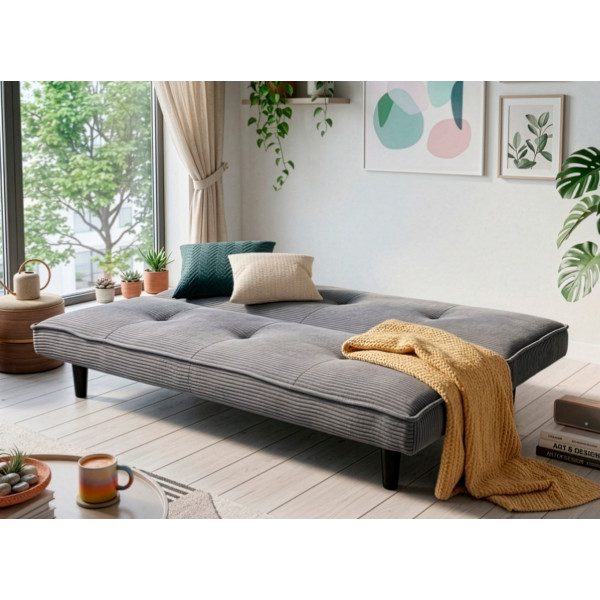 Clipper Gray Corduroy Convertible Sofa, 180 cm